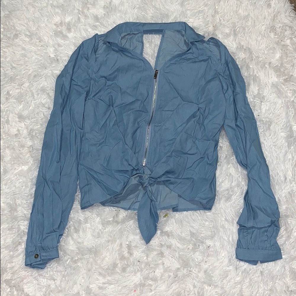 Denim open shoulder long sleeve